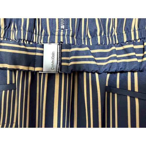Calvin Klein Womens Black Tan Stripe Zip Up Collar Long Sleeve Sheath Dress Sz 4 - Picture 8 of 12
